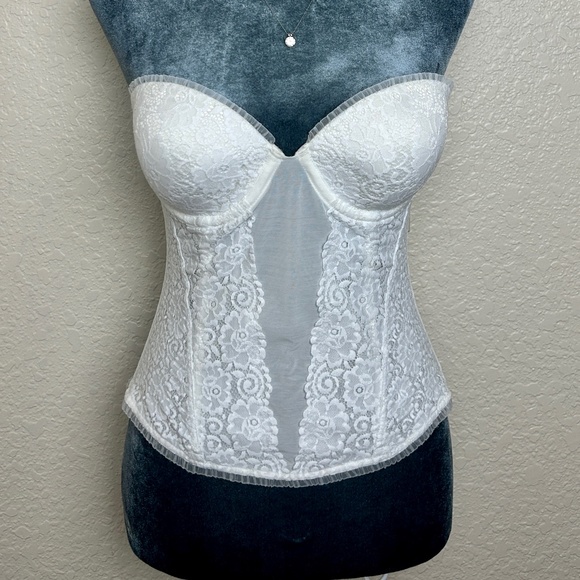 Maidenform White Lace Cups & Side Front Strapless Underwire Boned Bustier - 36A - Picture 2 of 9